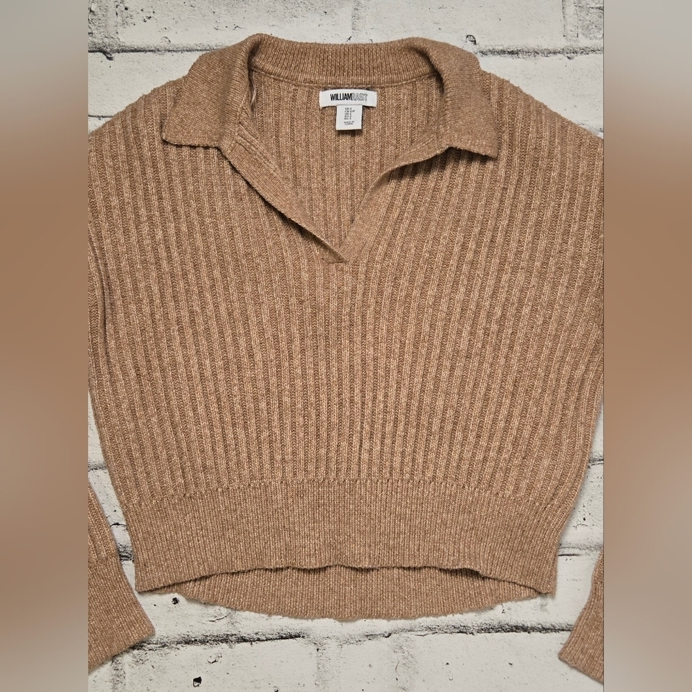 William Rast Ribbed Collared Cropped Sweater Tan Size Small - Picture 4 of 10